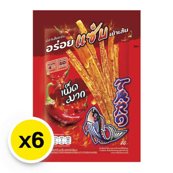 Sawan fish snack, squid-flavored strips with dipping sauce, very spicy, 18g ( Pack of 6 )