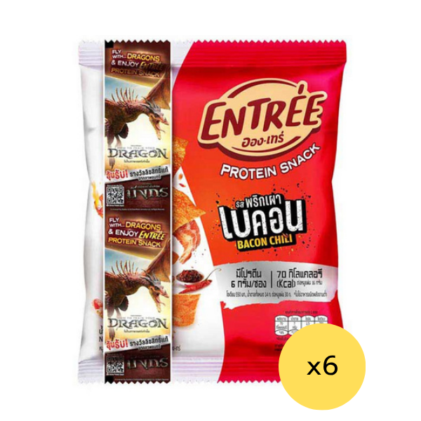 Baked Crispy Pork Sheet with Roasted Chili and Bacon Flavor 16g ( Pack of 6 )