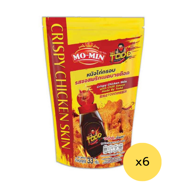Crispy chicken skin, Made by Tod chili sauce flavor 33g ( Pack of 6 )