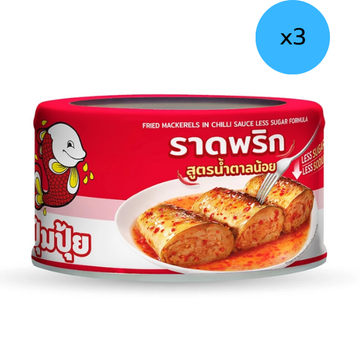 ปลาแมคเคอเรลทอดราดพริก สูตรน้ำตาลน้อย 185g ( แพ็ค 3 )