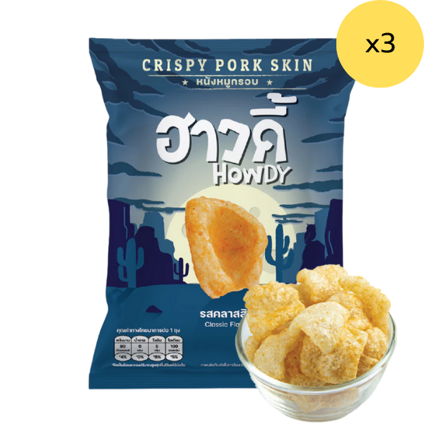 Crispy Pork Rind, Classic Flavor 14g ( Pack of 3 )