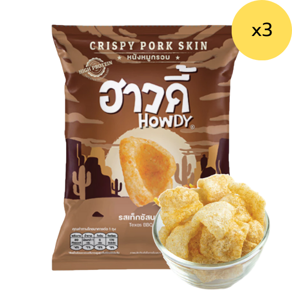 หนังหมูกรอบ รสเท็กซัสบาร์บีคิว 14g ( แพ็ค 3 )