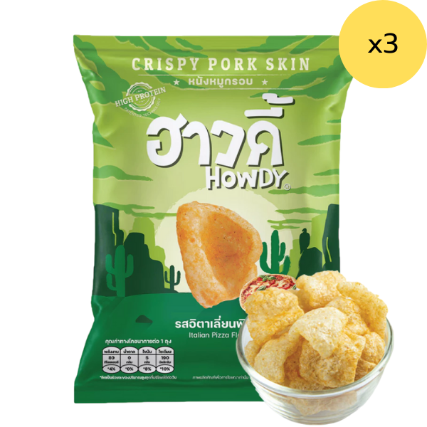 หนังหมูกรอบ รสอิตาเลียนพิซซ่า 14g ( แพ็ค 3 )