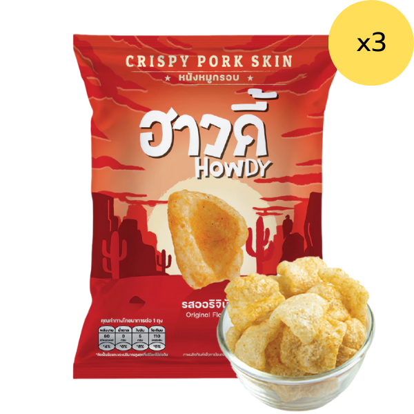 Crispy Pork Rind, Original Flavor 14g ( Pack of 3 )