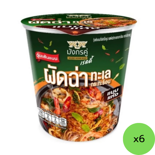Instant Glass Noodles, Spicy Stir-Fried Seafood Flavor 40g (Pack of 6)