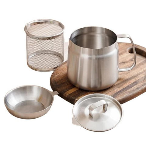 Stainless steel oil filter pot with fine mesh strainer 1.5L