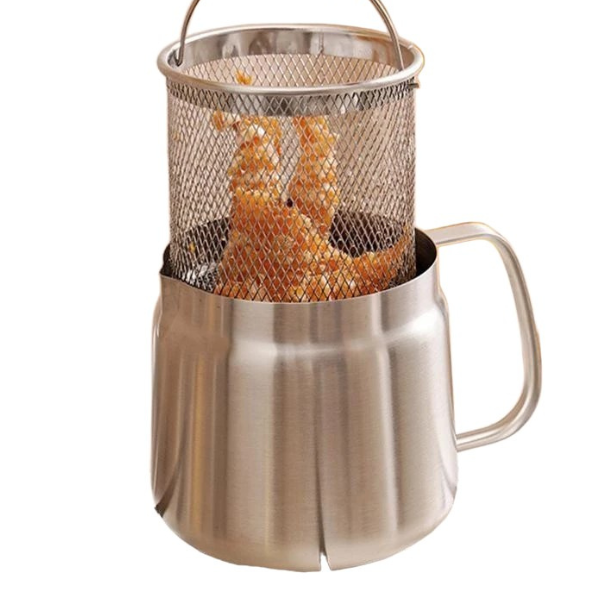 Stainless steel oil filter pot with fine mesh strainer 2L
