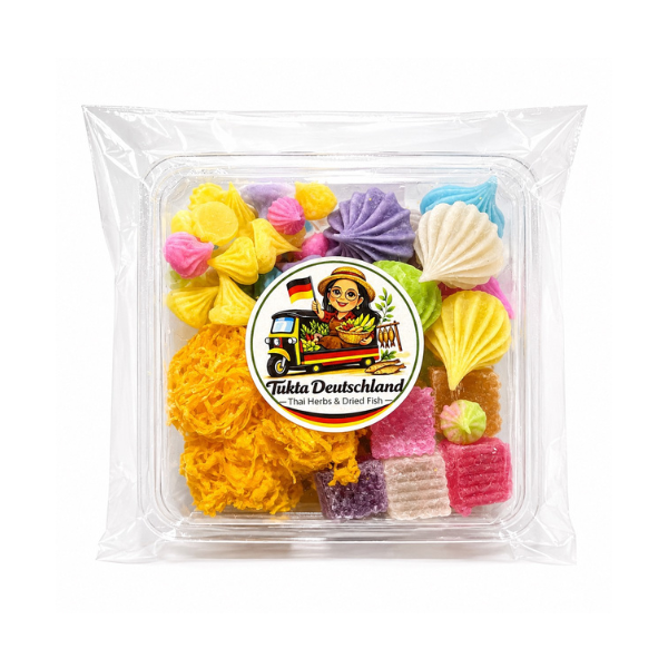 Four Thai desserts (foi thong, small and large alua, crispy jelly) 200g