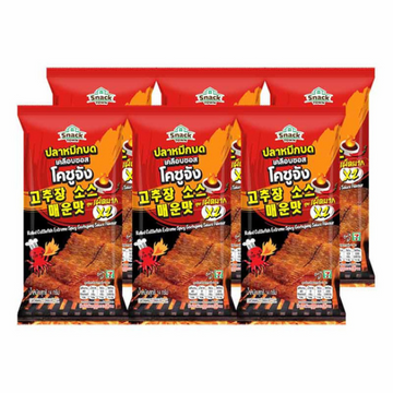 ปลาหมึกบดเคลือบซอสโคชูจัง สูตรเผ็ดมาก 14g ( Pack 6 )