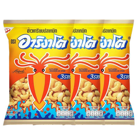 3-Flavor Squid Crackers 65g (Pack of 3)
