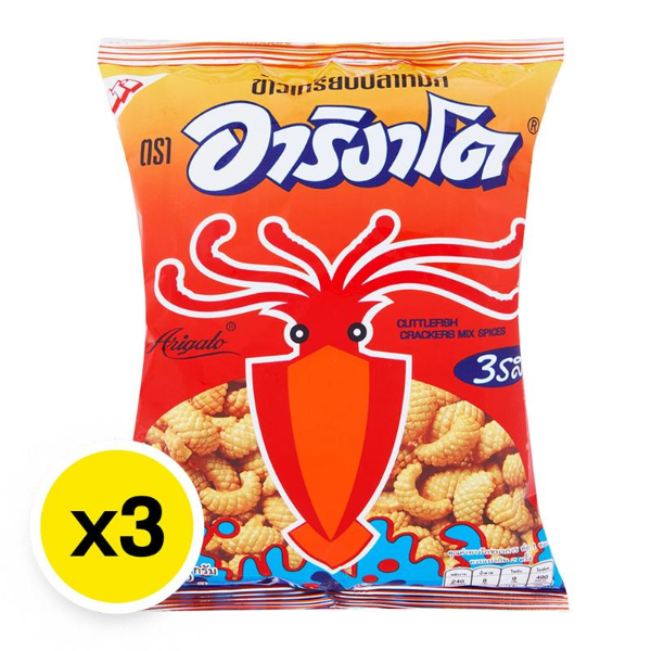 3-Flavor Squid Crackers 65g (Pack of 3)