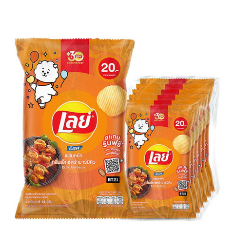 Barbecue-flavored ridged potato chips 48g (Pack of 6)
