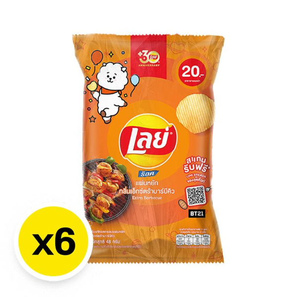 มันฝรั่งแท้ทอดกรอบแผ่นหยัก รสบาร์บีคิว 48g ( แพ็ค 6 )
