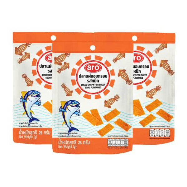 Crispy baked fish slices, squid flavor 25g ( Pack of 3 )