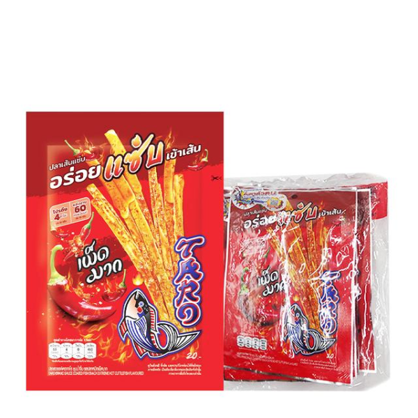 Sawan fish snack, squid-flavored strips with dipping sauce, very spicy, 18g ( Pack of 6 )