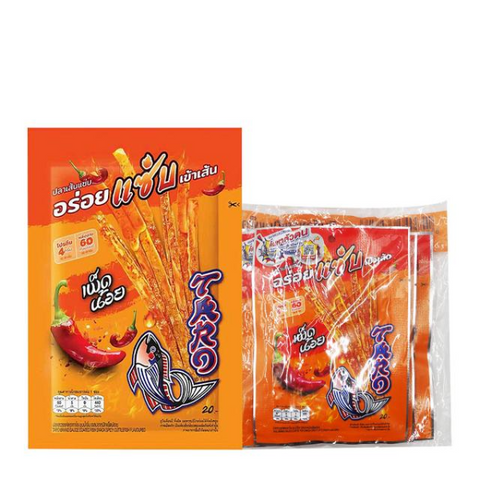 Sawan fish snack, squid-flavored strips with dipping sauce, mildly spicy, 18g ( Pack of 6 )