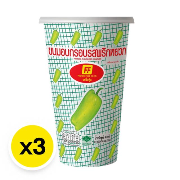 ขนมอบกรอบ รสพริกหยวก(ถ้วย) 45g ( แพ็ค 3 )